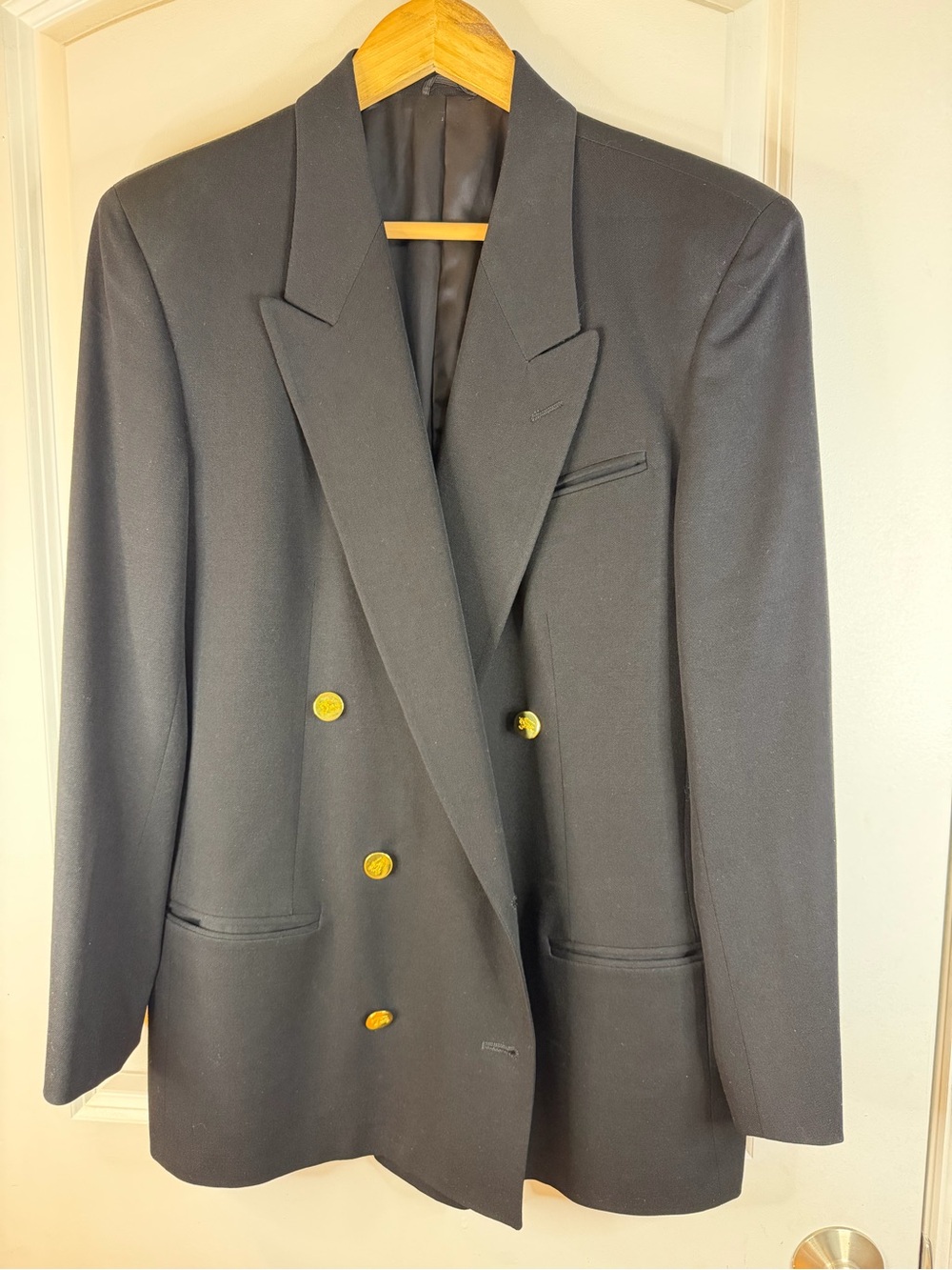 Vintage Burberry’s women’s Double-Breasted Black Blazer with Gold Buttons, SZ 10